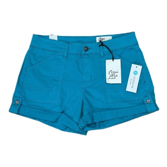 NWT Cosmic Blue Love Ocean Blue Rolled Hem Shorts Women’s Size 27/4 Mid Rise - Picture 2 of 7